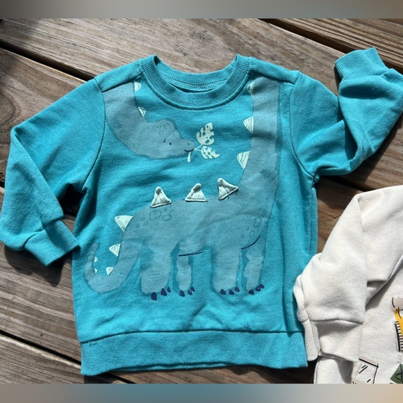2 Carter's Blue Dinosaur and Cream Construction 12M Sweatshirts - Baby Toddler - Picture 2 of 5